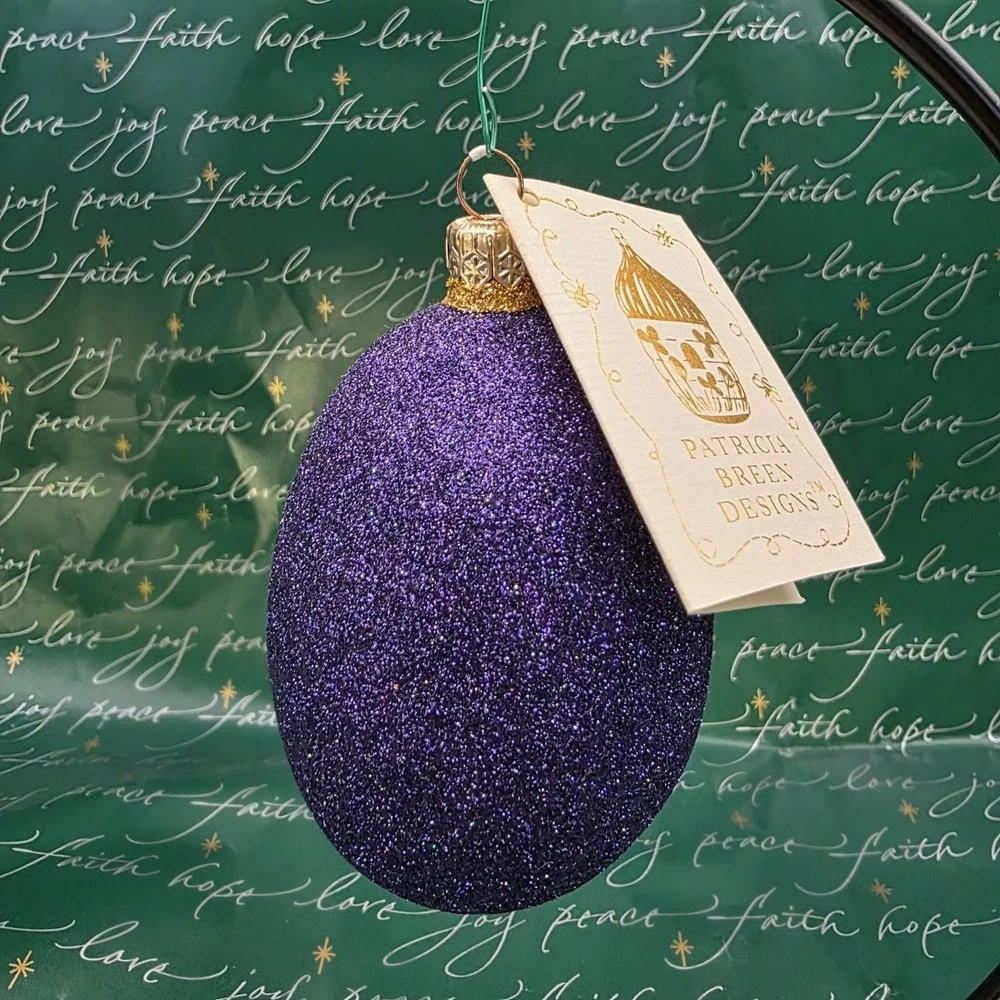 Patricia Breen Jelly Bean Santa Claus Purple‎ Gold Glittered Christmas Ornament